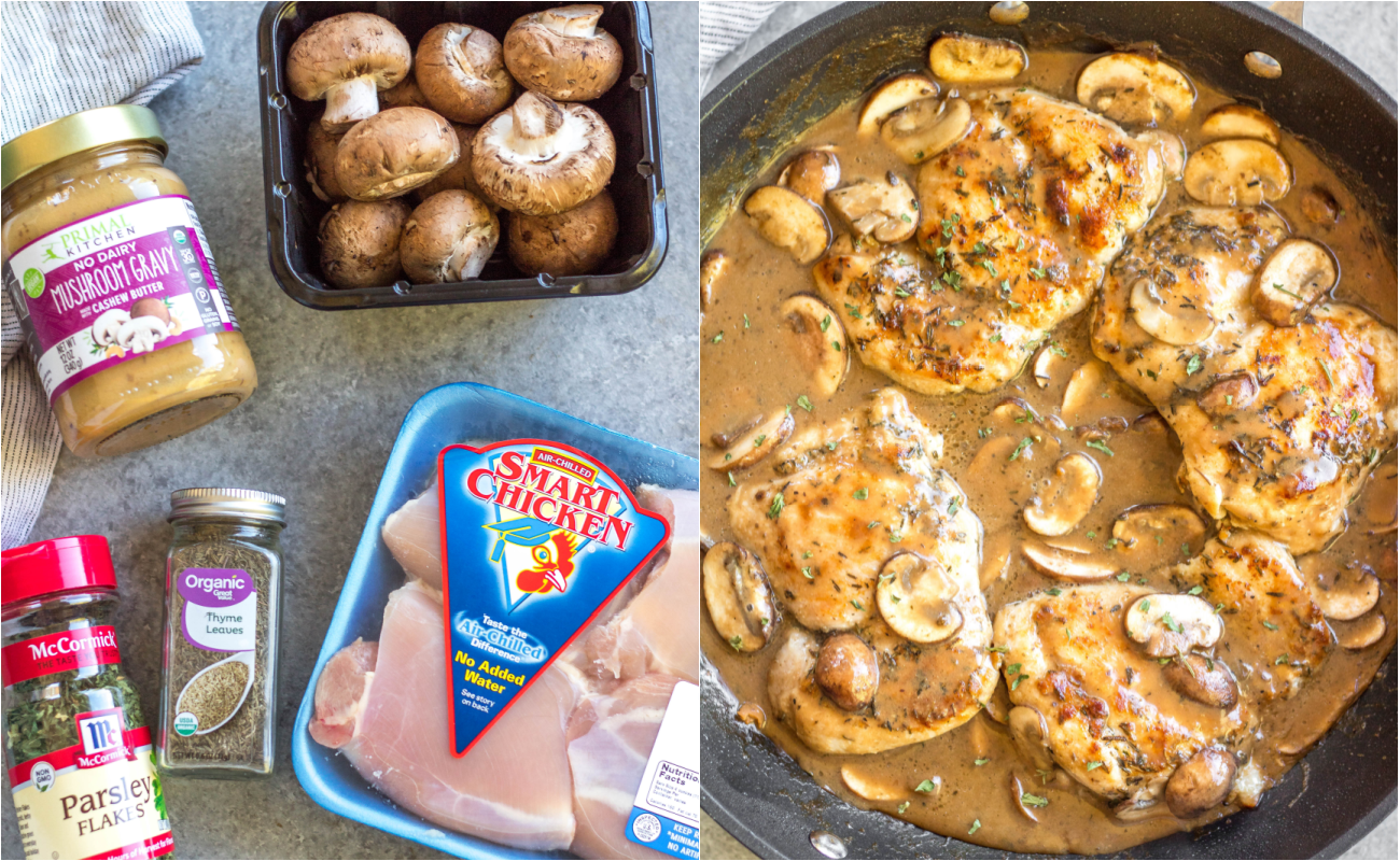 one skillet chicken and mushroom cooking process