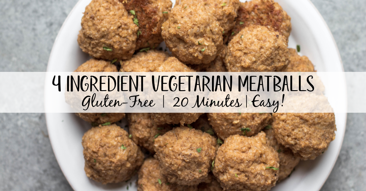 These gluten free vegetarian meatballs are so easy, perfect for meal prep, and only 4 ingredients! In under a half hour, you can have a healthy weeknight dinner or option for affordable, meatless workweek lunches. Made with cauliflower, brown rice and walnuts, they're also soy-free and dairy-free meatballs. These pair perfectly with any sauce, pasta or salad. They also freeze wonderfully, so go ahead and make a double batch! #meatlessrecipes #vegetarianmeatballs #glutenfreevegetarian #soyfreevegetarian #meatlessmeatballs