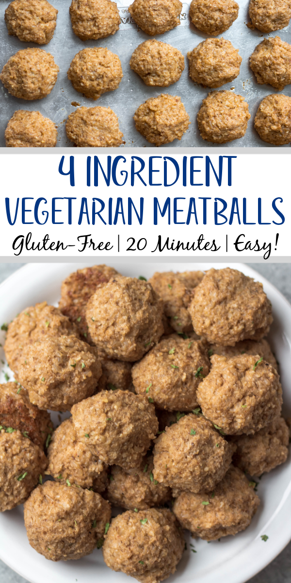 These gluten free vegetarian meatballs are so easy, perfect for meal prep, and only 4 ingredients! In under a half hour, you can have a healthy weeknight dinner or option for affordable, meatless workweek lunches. Made with cauliflower, brown rice and walnuts, they're also soy-free and dairy-free meatballs. These pair perfectly with any sauce, pasta or salad. They also freeze wonderfully, so go ahead and make a double batch! #meatlessrecipes #vegetarianmeatballs #glutenfreevegetarian #soyfreevegetarian #meatlessmeatballs