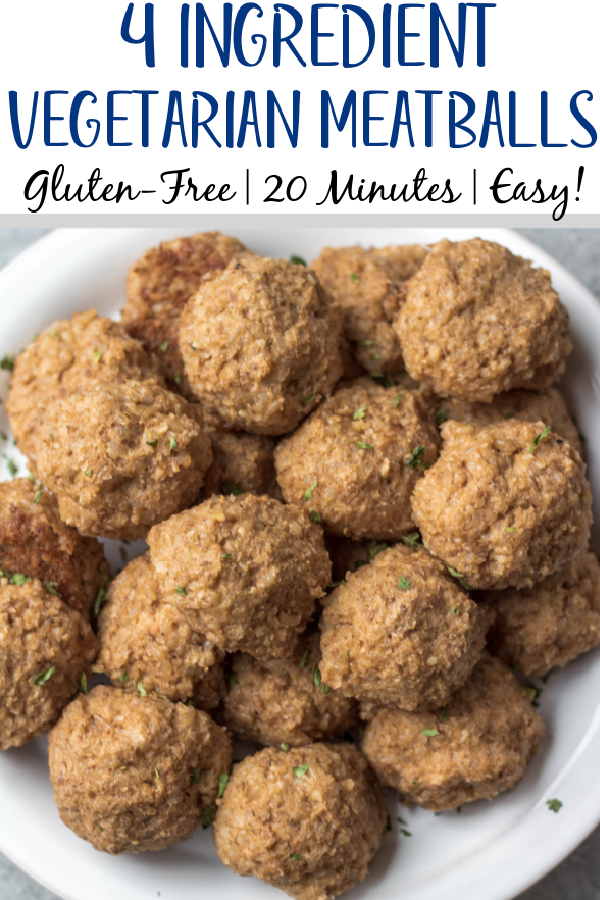 These gluten free vegetarian meatballs are so easy, perfect for meal prep, and only 4 ingredients! In under a half hour, you can have a healthy weeknight dinner or option for affordable, meatless workweek lunches. Made with cauliflower, brown rice and walnuts, they're also soy-free and dairy-free meatballs. These pair perfectly with any sauce, pasta or salad. They also freeze wonderfully, so go ahead and make a double batch! #meatlessrecipes #vegetarianmeatballs #glutenfreevegetarian #soyfreevegetarian #meatlessmeatballs