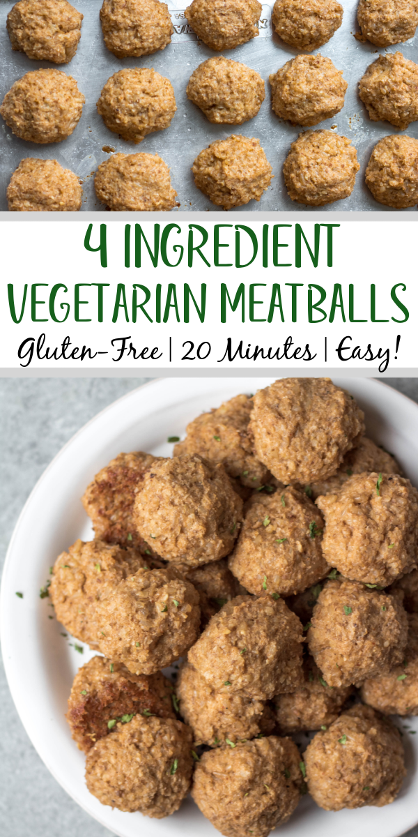 These gluten free vegetarian meatballs are so easy, perfect for meal prep, and only 4 ingredients! In under a half hour, you can have a healthy weeknight dinner or option for affordable, meatless workweek lunches. Made with cauliflower, brown rice and walnuts, they're also soy-free and dairy-free meatballs. These pair perfectly with any sauce, pasta or salad. They also freeze wonderfully, so go ahead and make a double batch! #meatlessrecipes #vegetarianmeatballs #glutenfreevegetarian #soyfreevegetarian #meatlessmeatballs