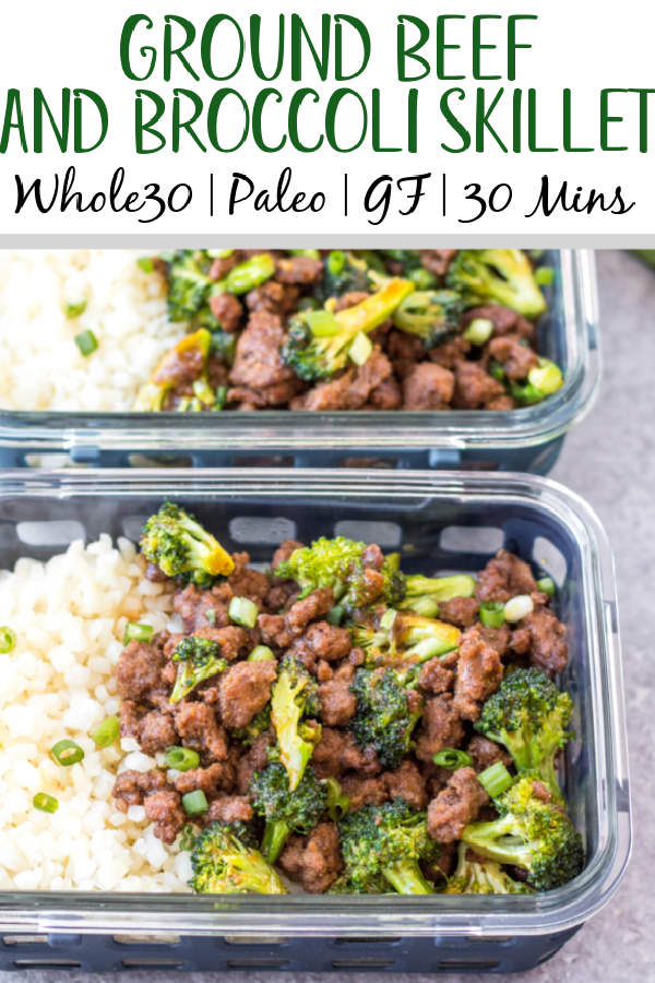 This Whole30 ground beef and broccoli skillet is perfect for a quick weeknight meal or meal prep recipe. It comes together in under 30 minutes, has a simple ingredient list which makes it budget friendly, and reheats well! It's also paleo, low carb, and gluten-free, so everyone can enjoy it. Made in only one pan, so you won't have to spend time on clean up either! #groundbeefrecipes #onepan #skilletrecipes #whole30beef #lowcarb #glutenfreerecipes