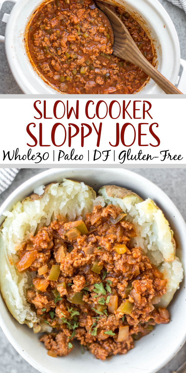 This easy recipe for slow cooker sloppy joes is so simple, but so full of the flavors we know and love! It's perfect for meal prep, easy weeknight meals, family gatherings or football parties, and so much more. The best is that it's Whole30, paleo, gluten-free, and made without sugar so everyone can enjoy! Cooking in the slow cooker makes it great for guests to serve themselves, or to bring to a potluck, and it's a budget friendly ground beef recipe that will be a family favorite! #whole30sloppyjoes #whole30groundbeef #whole30beefrecipes #slowcookerbeef #paleogroundbeef