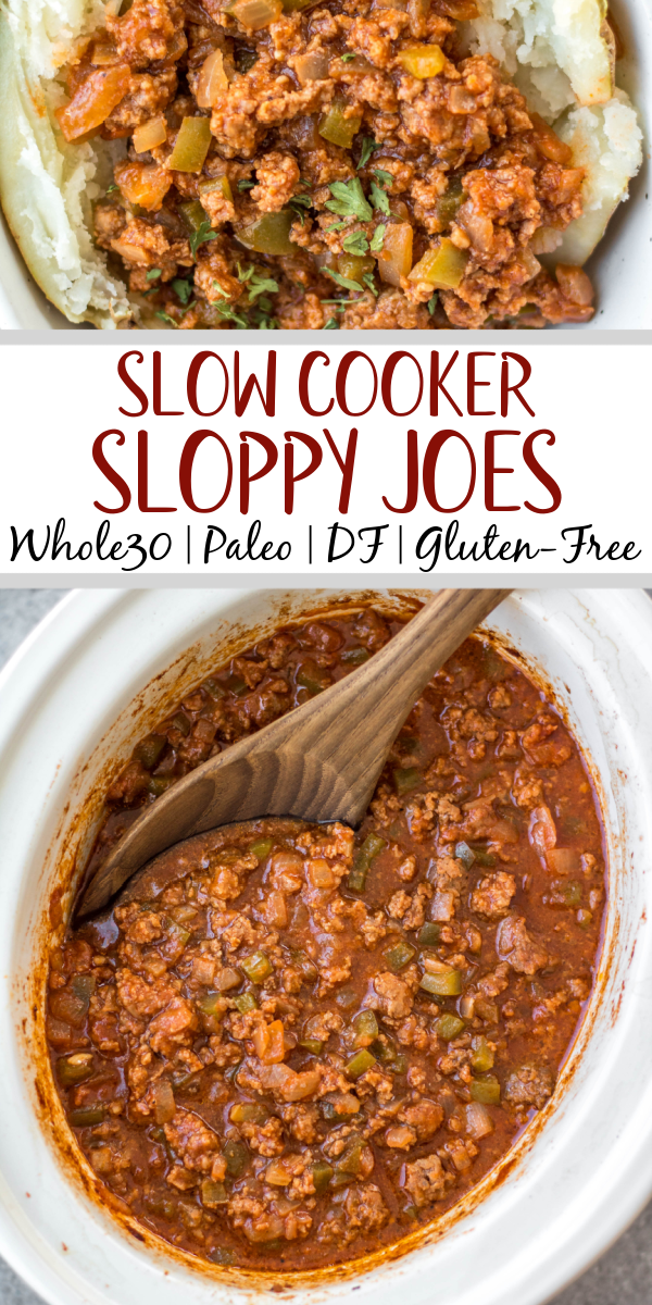 This easy recipe for slow cooker sloppy joes is so simple, but so full of the flavors we know and love! It's perfect for meal prep, easy weeknight meals, family gatherings or football parties, and so much more. The best is that it's Whole30, paleo, gluten-free, and made without sugar so everyone can enjoy! Cooking in the slow cooker makes it great for guests to serve themselves, or to bring to a potluck, and it's a budget friendly ground beef recipe that will be a family favorite! #whole30sloppyjoes #whole30groundbeef #whole30beefrecipes #slowcookerbeef #paleogroundbeef