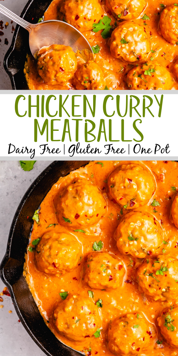 These Whole30 curry chicken meatballs are the perfect weeknight dinner recipe. Made on the stovetop, these gluten free ground chicken meatballs are dairy free, low carb and are done in one skillet. If you're looking for a dinner that is both healthy and delicious while keeping your cleanup to a minimum, give this curry chicken meatball recipe a go! #chickenmeatballs #glutenfreerecipes #dairyfreerecipes #whole30chicken