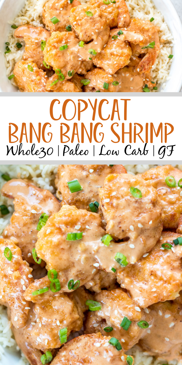 This Whole30 bang bang shrimp recipe is really easy to make but packed with so much flavor! It's a great seafood recipe that's low carb, gluten free, and dairy free. This copycat bang bang shrimp uses coconut flour, buffalo sauce and other common paleo ingredients. It will definitely be a new family favorite Whole30 dinner recipe to spice up your weeknight meals! #whole30bangbang #bangbangshrimp #whole30seafood #shrimprecipes #keto