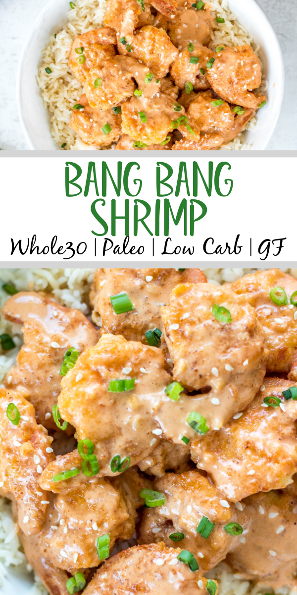 This Whole30 bang bang shrimp recipe is really easy to make but packed with so much flavor! It's a great seafood recipe that's low carb, gluten free, and dairy free. This copycat bang bang shrimp uses coconut flour, buffalo sauce and other common paleo ingredients. It will definitely be a new family favorite Whole30 dinner recipe to spice up your weeknight meals! #whole30bangbang #bangbangshrimp #whole30seafood #shrimprecipes #keto