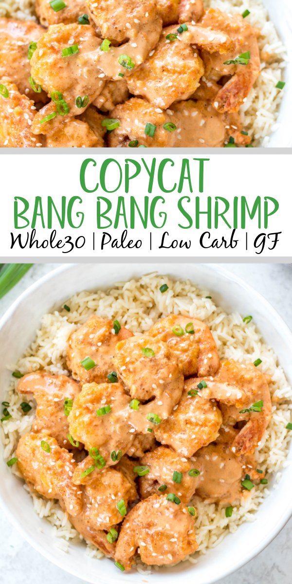 This Whole30 bang bang shrimp recipe is really easy to make but packed with so much flavor! It's a great seafood recipe that's low carb, gluten free, and dairy free. This copycat bang bang shrimp uses coconut flour, buffalo sauce and other common paleo ingredients. It will definitely be a new family favorite Whole30 dinner recipe to spice up your weeknight meals! #whole30bangbang #bangbangshrimp #whole30seafood #shrimprecipes #keto