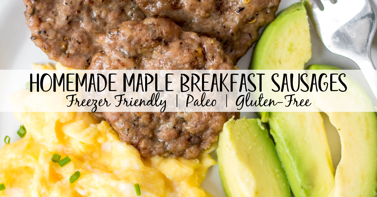 This easy homemade maple breakfast sausage recipe is so simple to make, perfect for meal prepping, and it's freezer friendly! These DIY maple sausages are gluten free, low carb, paleo and only use a few ingredients including ground pork and spices, and only a few minutes time. You can oven bake them or cook them up in a skillet, and they come out delicious every time! #groundporkrecipes #breakfastsausage #freezerrecipes