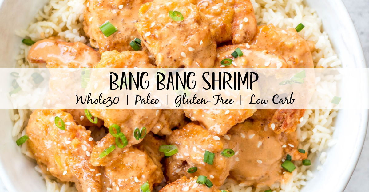 This Whole30 bang bang shrimp recipe is really easy to make but packed with so much flavor! It's a great seafood recipe that's low carb, gluten free, and dairy free. This copycat bang bang shrimp uses coconut flour, buffalo sauce and other common paleo ingredients. It will definitely be a new family favorite Whole30 dinner recipe to spice up your weeknight meals! #whole30bangbang #bangbangshrimp #whole30seafood #shrimprecipes #keto