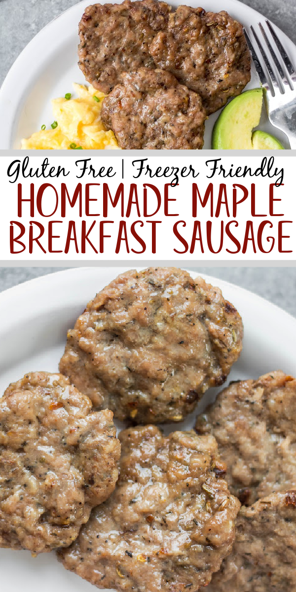 This easy homemade maple breakfast sausage recipe is so simple to make, perfect for meal prepping, and it's freezer friendly! These DIY maple sausages are gluten free, low carb, paleo and only use a few ingredients including ground pork and spices, and only a few minutes time. You can oven bake them or cook them up in a skillet, and they come out delicious every time! #groundporkrecipes #breakfastsausage #freezerrecipes