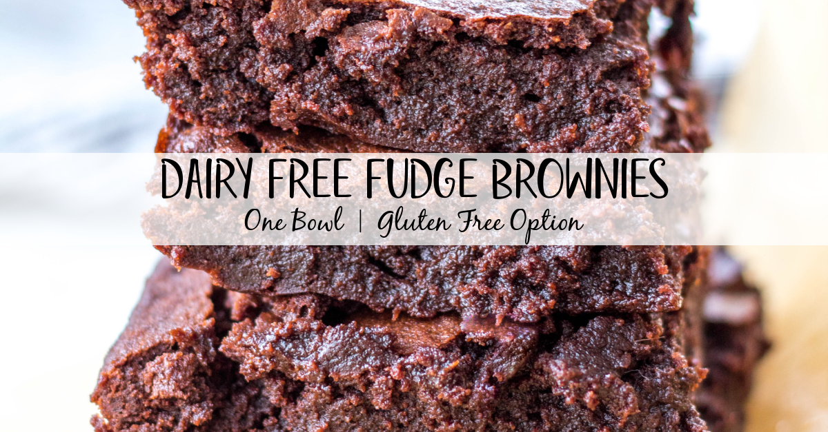 This dairy free brownies recipe is so easy to make, use oil or vegan butter, and only requires one bowl! With only a few simple ingredients, these brownies are perfectly fudgey, gooey and soft. There's an option to make your fudge brownies gluten free, too, and they make the best dessert or treat that everyone can enjoy! #dairyfreebrownies #brownieswithoutdairy #glutenfreebrownies