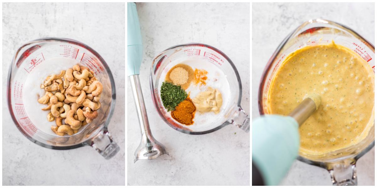 how to make dairy free cheese sauce with an immersion blender for healthy broccoli casserole