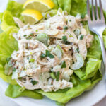 This easy shredded chicken salad recipe is so easy to make, and a great way to use leftover chicken or rotisserie chicken. It's made in under 20 minutes, with fewer than 10 ingredients and is awesome for lunch meal prep or shredded chicken salads. This salad is also Whole30, gluten free, dairy free, paleo and keto. #shreddedchickensalad #whole30chickensalad