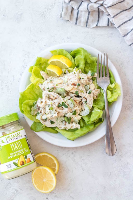 This easy shredded chicken salad recipe is so easy to make, and a great way to use leftover chicken or rotisserie chicken. It's made in under 20 minutes, with fewer than 10 ingredients and is awesome for lunch meal prep or shredded chicken salads. This salad is also Whole30, gluten free, dairy free, paleo and keto. #shreddedchickensalad #whole30chickensalad