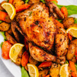 Air fryer Cornish hen is a Whole30 meal that is ready in thirty minutes. It is also gluten free, dairy free, and delicious. This recipe uses only a few staple ingredients and makes for a crispy and delicious meal. Update your old recipe with this easy air fryer Cornish hen! #whole30recipes #healthyrecipes #glutenfreerecipes #dairyfreerecipes #healthydinner #glutenfreedairyfreerecipes