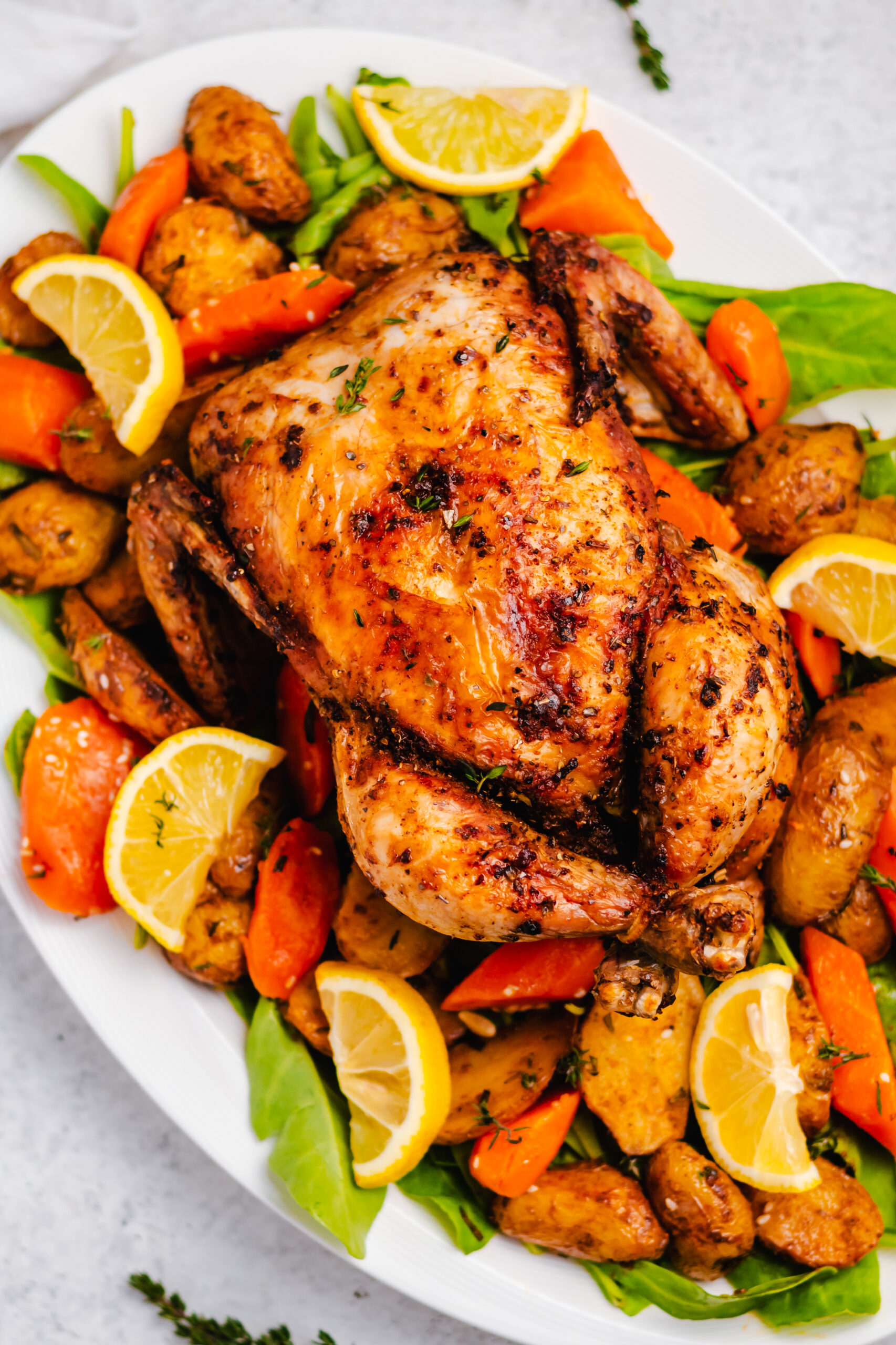 Air fryer Cornish hen is a Whole30 meal that is ready in thirty minutes. It is also gluten free, dairy free, and delicious. This recipe uses only a few staple ingredients and makes for a crispy and delicious meal. Update your old recipe with this easy air fryer Cornish hen! #whole30recipes #healthyrecipes #glutenfreerecipes #dairyfreerecipes #healthydinner #glutenfreedairyfreerecipes