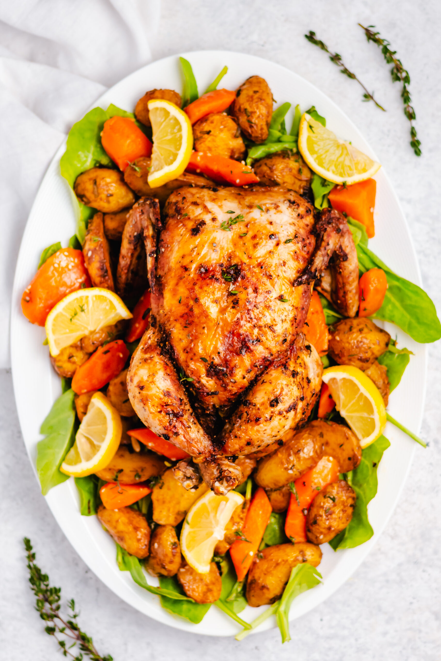 Air fryer Cornish hen is a Whole30 meal that is ready in thirty minutes. It is also gluten free, dairy free, and delicious. This recipe uses only a few staple ingredients and makes for a crispy and delicious meal. Update your old recipe with this easy air fryer Cornish hen! #whole30recipes #healthyrecipes #glutenfreerecipes #dairyfreerecipes #healthydinner #glutenfreedairyfreerecipes