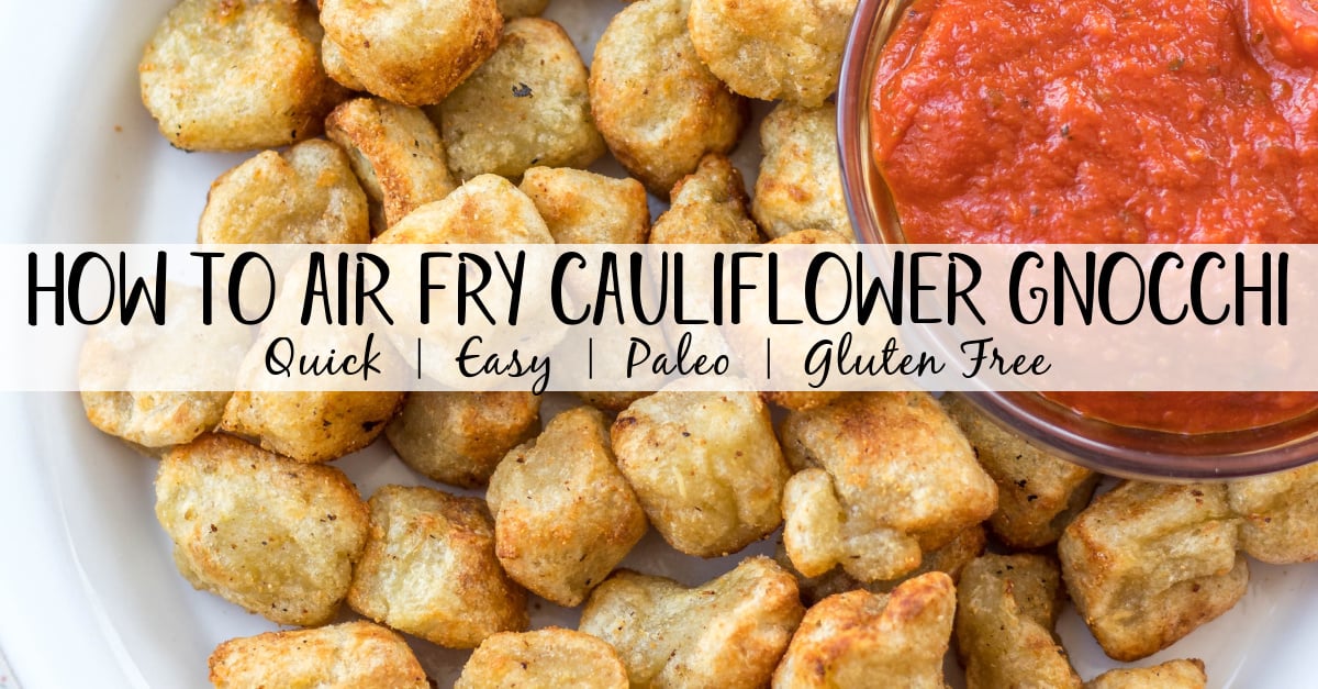 The best way to make Trader Joe's cauliflower gnocchi is in the air fryer. Air fryer cauliflower gnocchi is quick, easy, and can be cooked right from frozen. This recipe for how to make cauliflower gnocchi in the air fryer only requires a few minutes and a few ingredients, and it's a gluten free, grain free, super simple weeknight dinner meal. #airfryerrecipes #gnocchi #healthyrecipes #glutenfreerecipes