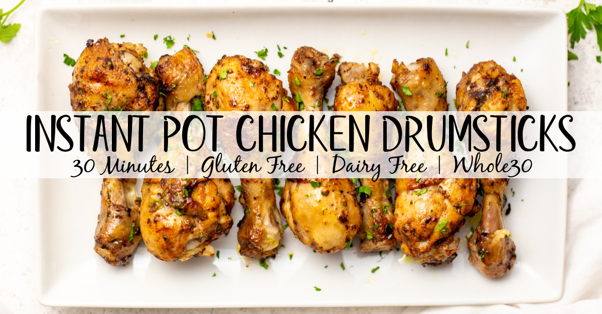 These instant pot chicken drumsticks are a fast way to get perfect chicken drumsticks without a lot of mess. They are both gluten and dairy free and are absolutely delicious. The homemade gravy makes this recipe perfect for a classic chicken and mashed potato meal the whole family will love, plus it's Whole30, paleo and low carb! This 30 minute, no mess instant pot chicken is sure to be a hit! #healthyrecipes #glutenfreerecipes #dairyfreerecipes #whole30recipes #glutenfreedairyfreerecipes #healthychickenrecipes #chickendrumsticks