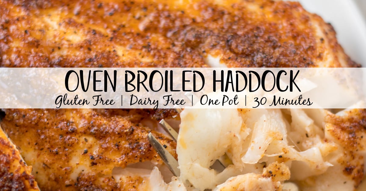 This easy broiled haddock recipe is so simple and foolproof. This simple method for how to make broiled haddock will be your go-to! You just need haddock fillets, a few spices, and only a few minutes. Cooking haddock under the broiler is a great way to get a weeknight dinner on the table quickly, while keeping it healthy! #fishrecipes #healthyrecipes #whole30recipes #glutenfreerecipes #dairyfreerecipes