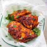 This air fryer BBQ chicken breast recipe is ideal for a quick weeknight dinner or healthy meal prep option for lunch! It's Whole30, keto and low carb, and gluten-free! It's so easy to prepare and cooks in 20 minutes. Using just a few simple ingredients, including boneless chicken breast, garlic powder and BBQ sauce, this recipe comes out juicy and perfect every time! #airfryerchicken #whole30chicken