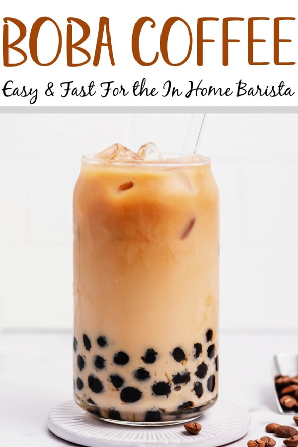 Boba coffee is naturally gluten free and can easily be dairy free as well. It uses only four ingredients to create a refreshing, visually appealing drink easily and quickly. Making your own bubble coffee at home saves you money and this versatile recipe can be tuned to your personal taste and hits the spot anytime from breakfast into the evening. #bobacoffee #bubblecoffee #glutenfreerecipes #dairyfreerecipes #glutenfreedairyfreerecipes #healthybreakfastrecipes