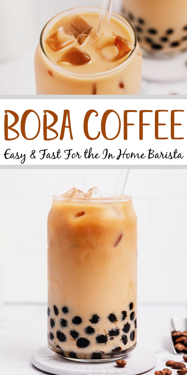 Boba coffee is naturally gluten free and can easily be dairy free as well. It uses only four ingredients to create a refreshing, visually appealing drink easily and quickly. Making your own bubble coffee at home saves you money and this versatile recipe can be tuned to your personal taste and hits the spot anytime from breakfast into the evening. #bobacoffee #bubblecoffee #glutenfreerecipes #dairyfreerecipes #glutenfreedairyfreerecipes #healthybreakfastrecipes