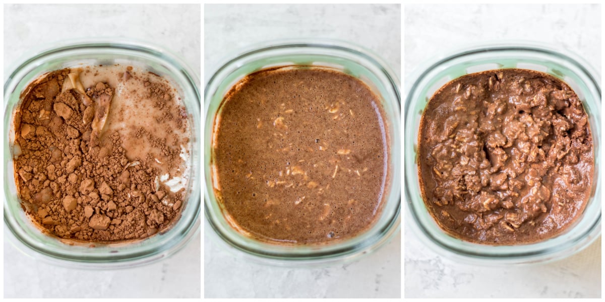 cooking process to make chocolate peanut butter overnight oats