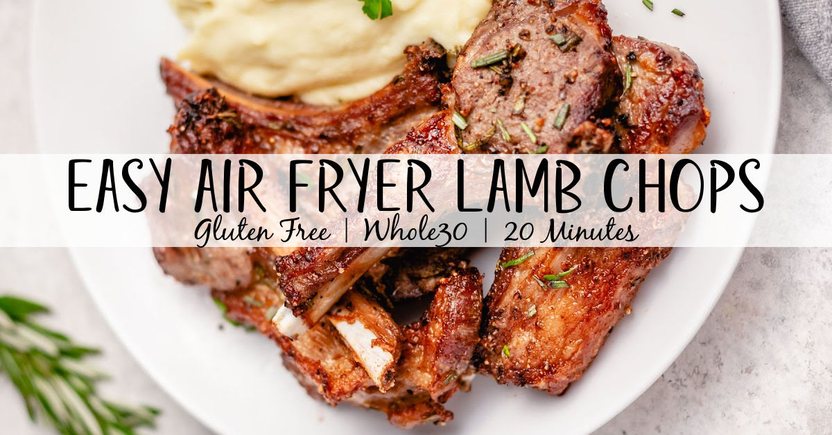 These air fryer lamb chops are among the easiest and fastest ways to get a delicious lamb entree on the table. They are both dairy free and gluten free, along with completely paleo and Whole30 lamb chops. This recipe goes with almost anything and takes 20 minutes from start to finish. Impress your friends and become a lamb chop expert overnight with this recipe! #glutenfreerecipes #dairyfreerecipes #glutenfreedairyfreerecipes #20minutemeals #whole30recipes #healthylambrecipes #airfryerrecipes