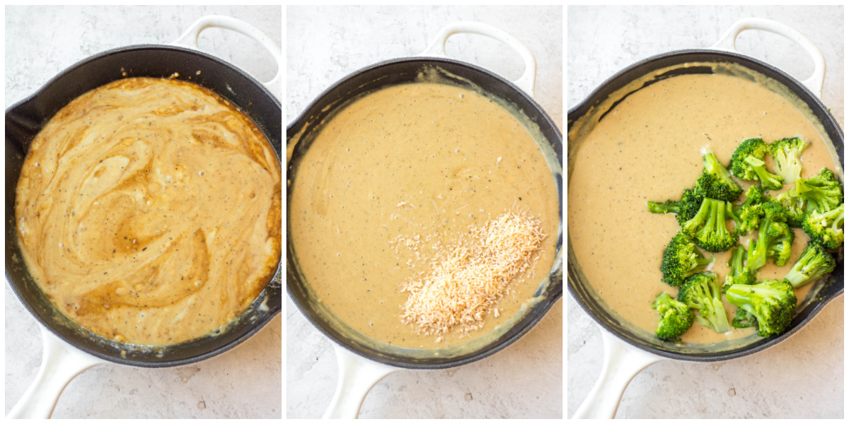 cajun-chicken-alfredo-broccoli-skillet-cooking-process