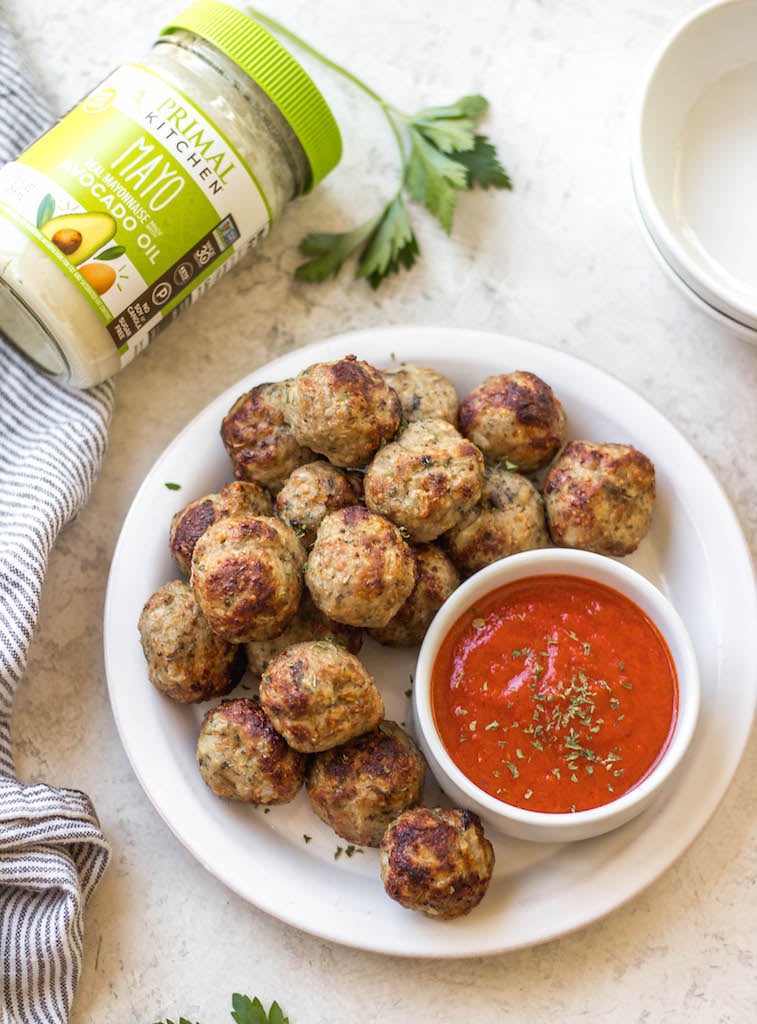 Once you make these juicy, flavorful air fryer turkey meatballs, you'll always want to keep them around! They only use a few simple ingredients and spices, 12 minutes to cook, and are a perfect protein for a huge variety of meals. Turkey meatballs in the air fryer are great for meal prep, stocking the freezer, and are gluten-free and low carb! #airfryerturkeymeatballs #turkeymeatballs #turkeymeatballsairfryer