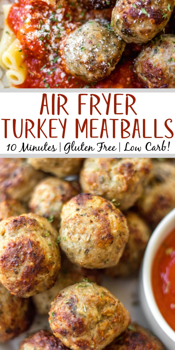 Once you make these juicy, flavorful air fryer turkey meatballs, you'll always want to keep them around! They only use a few simple ingredients and spices, 12 minutes to cook, and are a perfect protein for a huge variety of meals. Turkey meatballs in the air fryer are great for meal prep, stocking the freezer, and are gluten-free and low carb! #airfryerturkeymeatballs #turkeymeatballs #turkeymeatballsairfryer