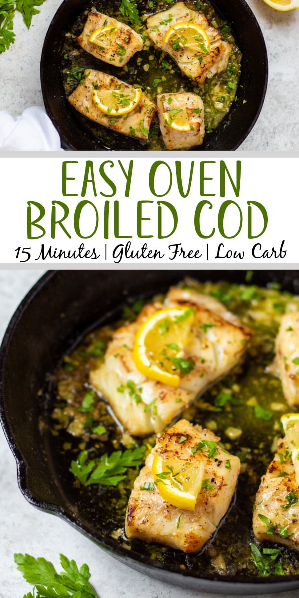 Broiled cod is a quick and easy recipe that's perfect for a family fish dinner. This recipe is gluten free and can be made dairy free easily and with a grand total of 7 ingredients it's a breeze to make. Cod is one of the more common fish fillets you see around and having a solid recipe to prepare it is crucial and at ten minutes of cook time broiling cod is the way to go. #glutenfreerecipes #dairyfreerecipes #glutenfreedairyfreerecipes #healthyfishrecipes #codrecipes #cod #broilerrecipes