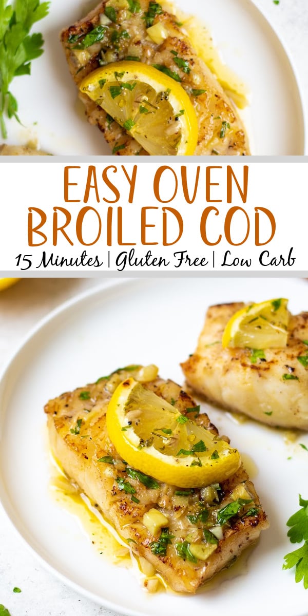 Broiled cod is a quick and easy recipe that's perfect for a family fish dinner. This recipe is gluten free and can be made dairy free easily and with a grand total of 7 ingredients it's a breeze to make. Cod is one of the more common fish fillets you see around and having a solid recipe to prepare it is crucial and at ten minutes of cook time broiling cod is the way to go. #glutenfreerecipes #dairyfreerecipes #glutenfreedairyfreerecipes #healthyfishrecipes #codrecipes #cod #broilerrecipes