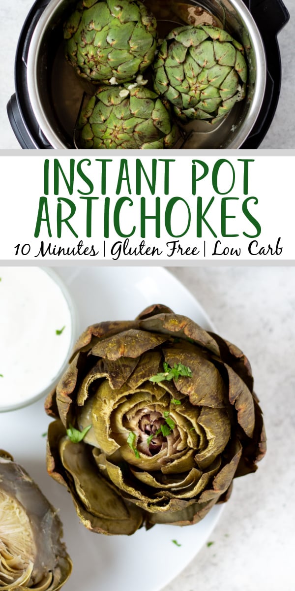 Instant pot artichokes are so easy to make. This healthy vegetable recipe gives you perfectly steamed artichokes in the instant pot in under 30 minutes with minimal prep work needed! Cooking artichokes can be intimidating, but this method is fool proof and makes the best artichokes that are made for dipping or adding to your favorite artichoke recipe. #instantpotartichokes #instantpotvegetables #artichokerecipes