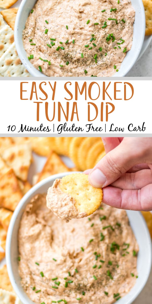 Smoked tuna dip is a super easy recipe for any sort of gathering or game day. It takes almost no time to make and is gluten free and can be made dairy free as well. A favorite of the gulf coast area, this recipe is easy to make in bulk for events with more people, or to freeze for later to have on hand. #tuna #smokedtuna #easydip #glutenfreerecipes #dairyfreerecipes #glutenfreedairyfreerecipes #fastappetizers #healthydiprecipes