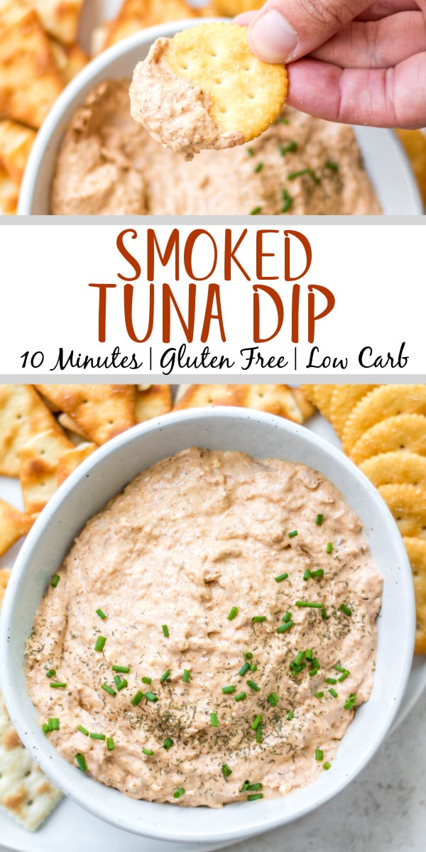 Smoked tuna dip is a super easy recipe for any sort of gathering or game day. It takes almost no time to make and is gluten free and can be made dairy free as well. A favorite of the gulf coast area, this recipe is easy to make in bulk for events with more people, or to freeze for later to have on hand. #tuna #smokedtuna #easydip #glutenfreerecipes #dairyfreerecipes #glutenfreedairyfreerecipes #fastappetizers #healthydiprecipes