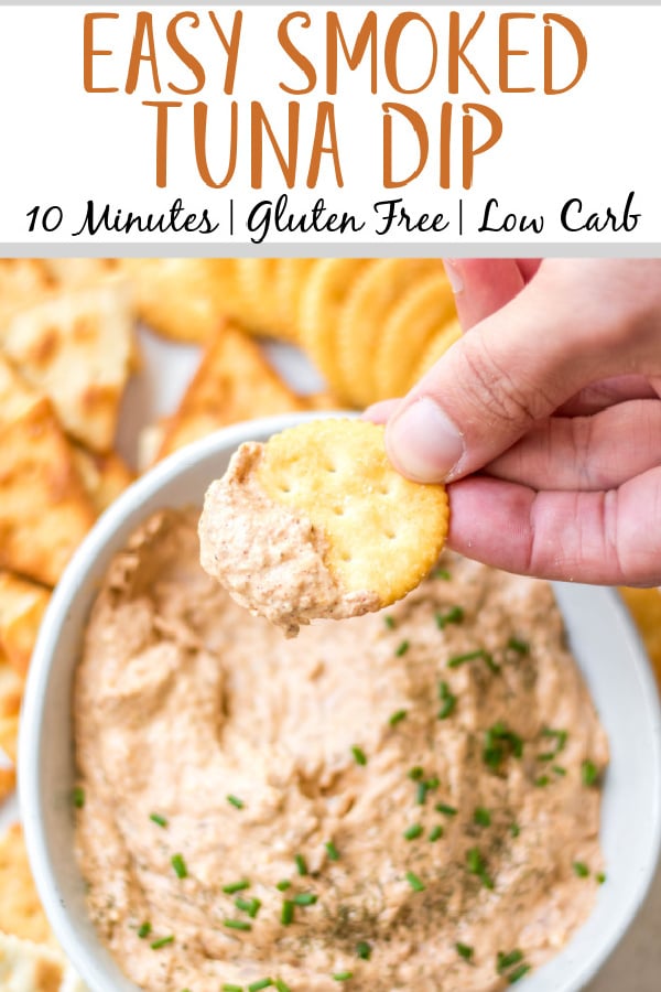 Smoked tuna dip is a super easy recipe for any sort of gathering or game day. It takes almost no time to make and is gluten free and can be made dairy free as well. A favorite of the gulf coast area, this recipe is easy to make in bulk for events with more people, or to freeze for later to have on hand. #tuna #smokedtuna #easydip #glutenfreerecipes #dairyfreerecipes #glutenfreedairyfreerecipes #fastappetizers #healthydiprecipes