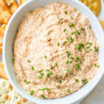 Smoked tuna dip is a super easy recipe for any sort of gathering or game day. It takes almost no time to make and is gluten free and can be made dairy free as well. A favorite of the gulf coast area, this recipe is easy to make in bulk for events with more people, or to freeze for later to have on hand. #tuna #smokedtuna #easydip #glutenfreerecipes #dairyfreerecipes #glutenfreedairyfreerecipes #fastappetizers #healthydiprecipes