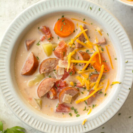 Slow Cooker Cheesy Kielbasa Soup (Gluten Free)