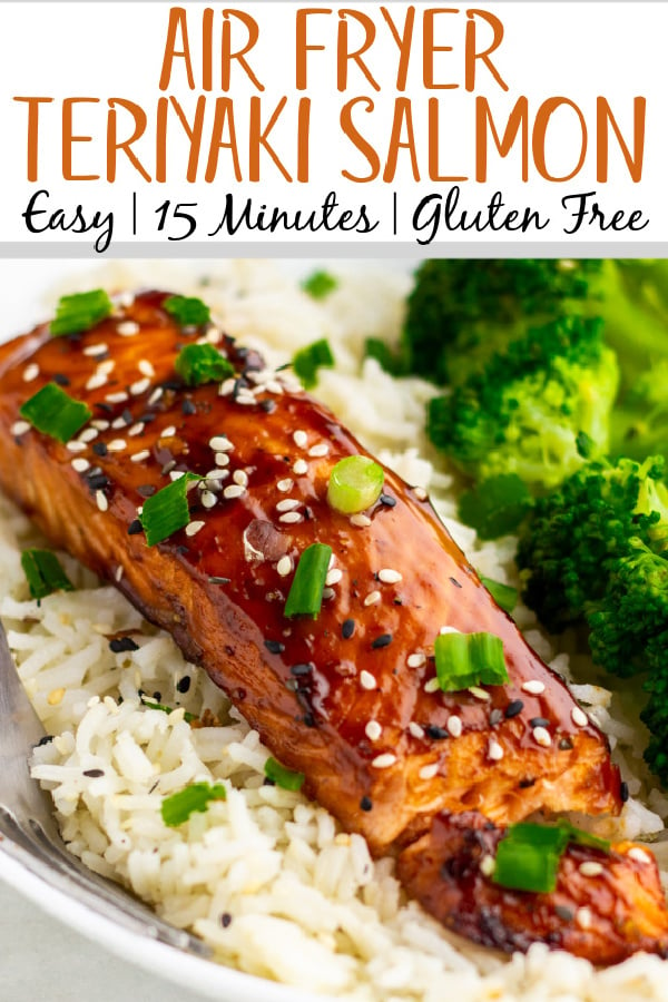 Air fryer teriyaki salmon is a quick and easy weeknight dinner that can be made gluten free, dairy free and paleo, and is done in under 20 minutes. It's a versatile recipe thanks to a simple homemade teriyaki sauce that pairs well with almost anything. Salmon is a go-to protein with it's fast cook time and this recipe is sure to go on your regular family-friendly recipe rotation! #airfryersalmon #airfriedsalmon #teriyakisalmon
