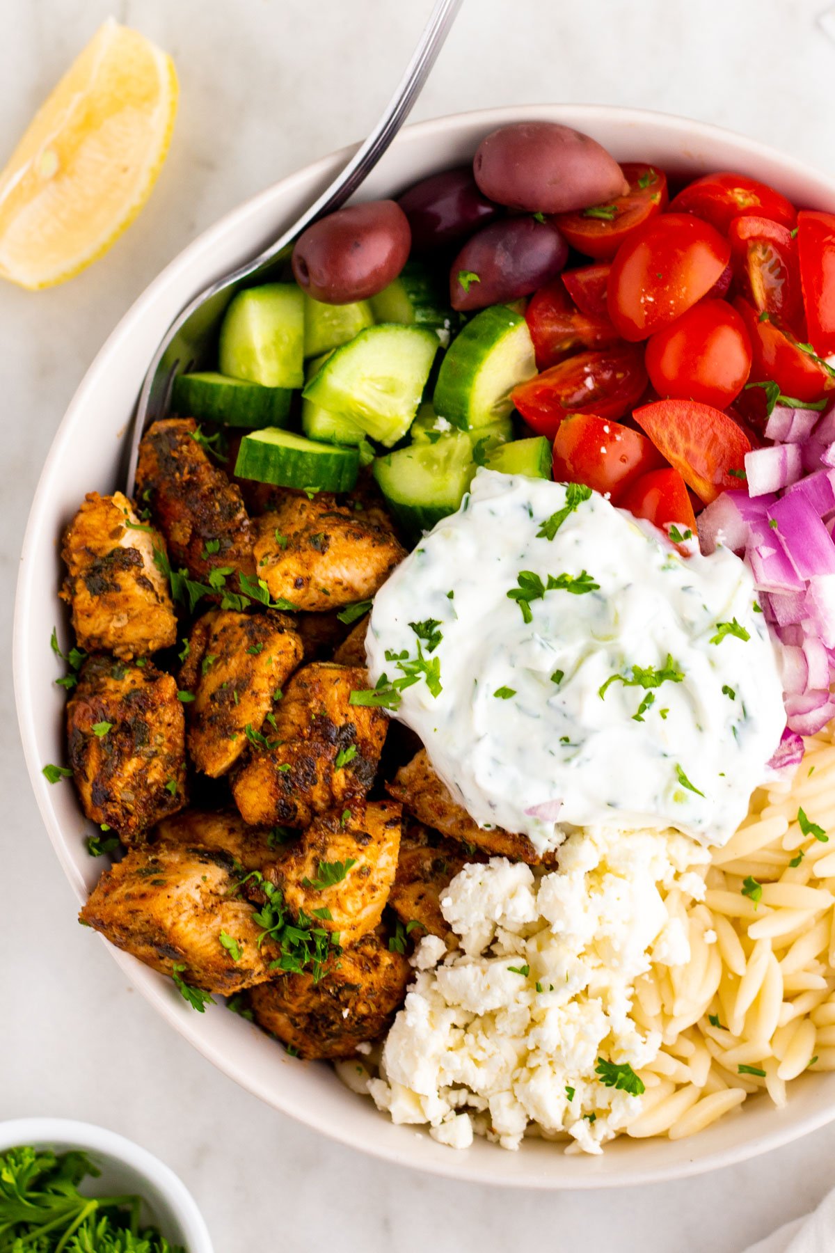 how-to-make-chicken-gyro-bowls-assembled