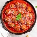 Ricotta meatballs is an upgraded recipe for a must have recipe in your arsenal: meatballs. These cheesy meatballs can be easily made gluten free and can be all beef or all pork to fit your preference. This recipe makes a generous portion and is absolutely perfect for meal prep, family gatherings, or a simple dinner at home. Ricotta meatballs are versatile and can go with or on anything you like to add meatballs to. It's delicious, easy, and a classic all in one. #glutenfreerecipes #easydinnerrecipes #meatballs #ricotta #skilletrecipes