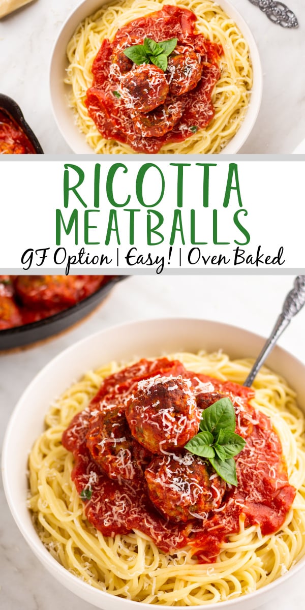 These cheesy ricotta meatballs can be easily made gluten free and can be made with beef or pork to fit your preference. This recipe makes a generous portion and is absolutely perfect for meal prep, family gatherings, or a simple dinner at home. Ricotta meatballs are versatile and can go with or on anything you like to add meatballs to. It's delicious, easy, and a classic all in one. #ricotta #meatballs #ricottameatballs