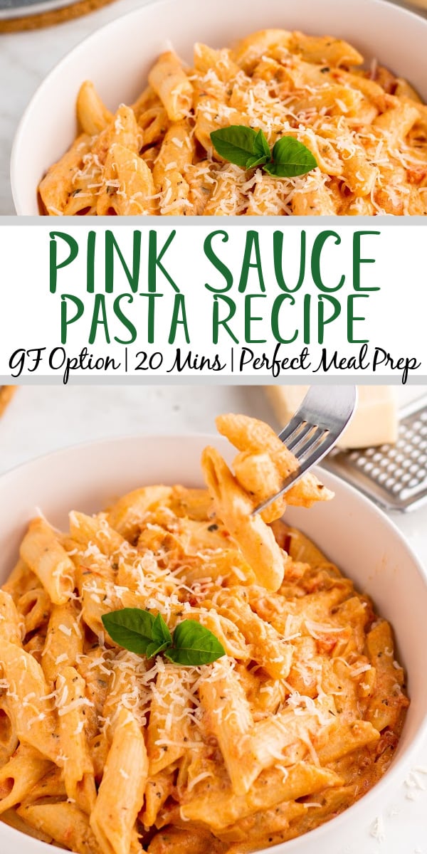 Pink sauce pasta is a simple pasta dish that is quick to make and can easily be made gluten free. This recipe is a classic and is perfect for meal prepping or a simple dinner at home. The homemade pink sauce is simple to make and can be swapped in anywhere you would normally use a pasta sauce and want the pink sauce flavor. You can even make pink sauce ahead of time and have it on hand for a pink sauce pasta later in the week. #glutenfreerecipes #pastarecipes #easydinnerrecipes #pinksaucepasta #pasta