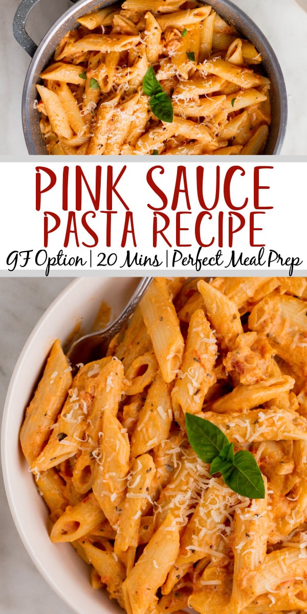 Pink sauce pasta is a simple pasta dish that is quick to make and can easily be made gluten free. This recipe is a classic and is perfect for meal prepping or a simple dinner at home. The homemade pink sauce is simple to make and can be swapped in anywhere you would normally use a pasta sauce and want the pink sauce flavor. You can even make pink sauce ahead of time and have it on hand for a pink sauce pasta later in the week. #glutenfreerecipes #pastarecipes #easydinnerrecipes #pinksaucepasta #pasta