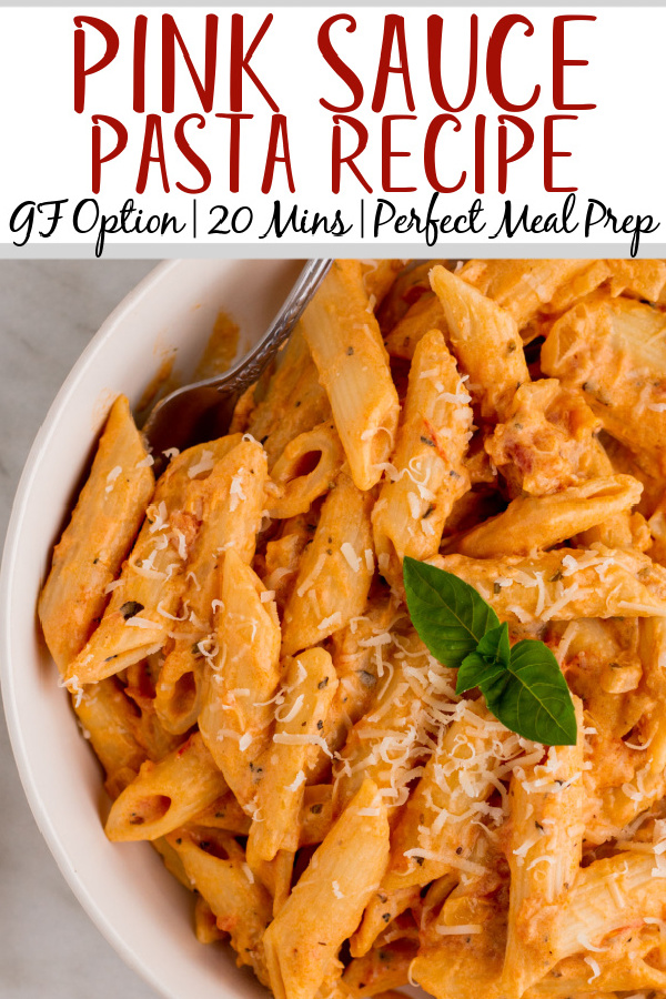 Pink sauce pasta is a simple pasta dish that is quick to make and can easily be made gluten free. This recipe is a classic and is perfect for meal prepping or a simple dinner at home. The homemade pink sauce is simple to make and can be swapped in anywhere you would normally use a pasta sauce and want the pink sauce flavor. You can even make pink sauce ahead of time and have it on hand for a pink sauce pasta later in the week. #glutenfreerecipes #pastarecipes #easydinnerrecipes #pinksaucepasta #pasta