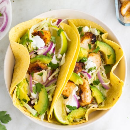 Halibut Fish Tacos with Dairy Free Sour Cream